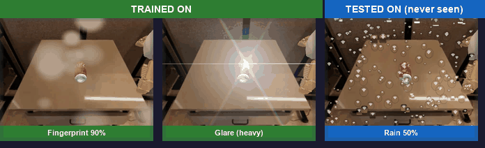 Animation: simulated robot manipulation rollout monitored by the visual safety monitor